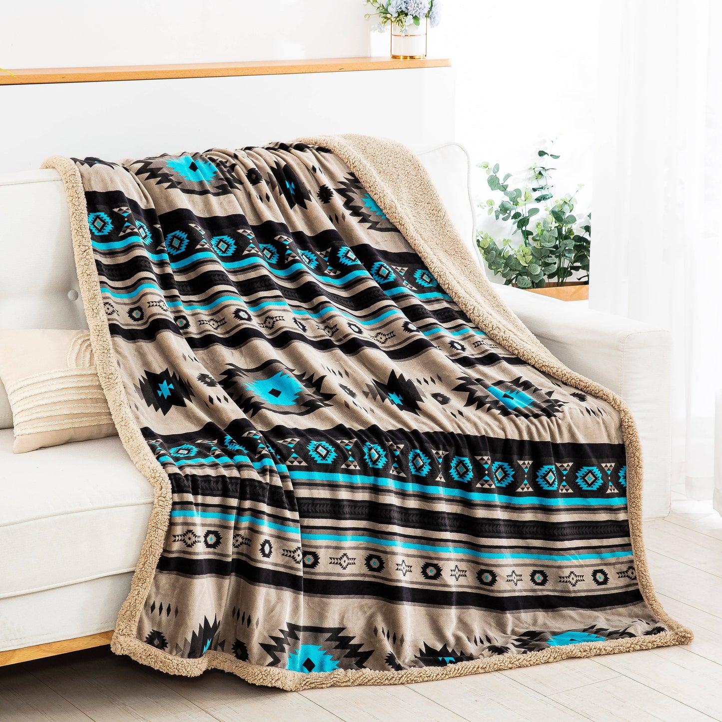 Stella Aztec Sherpa Line Throw Blanket