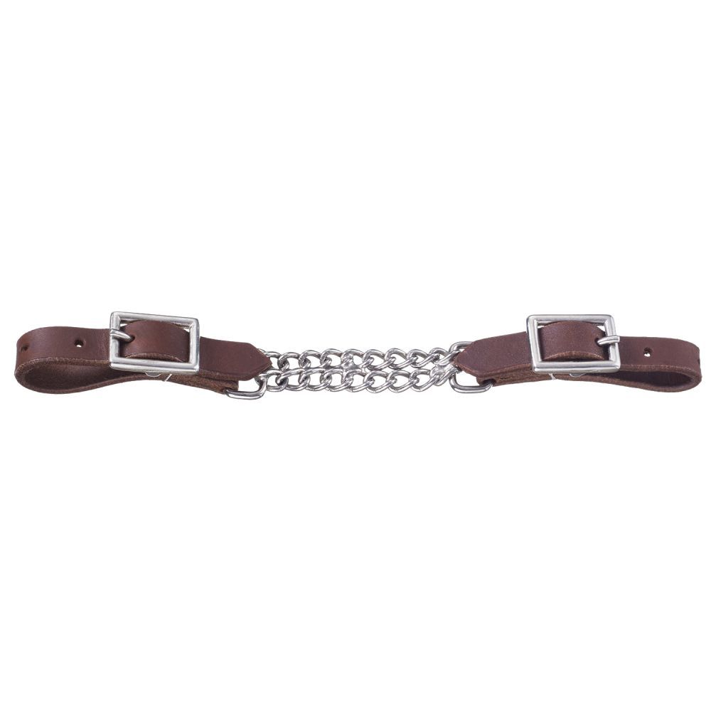 Harness Leather Curb Strap with Double Chain