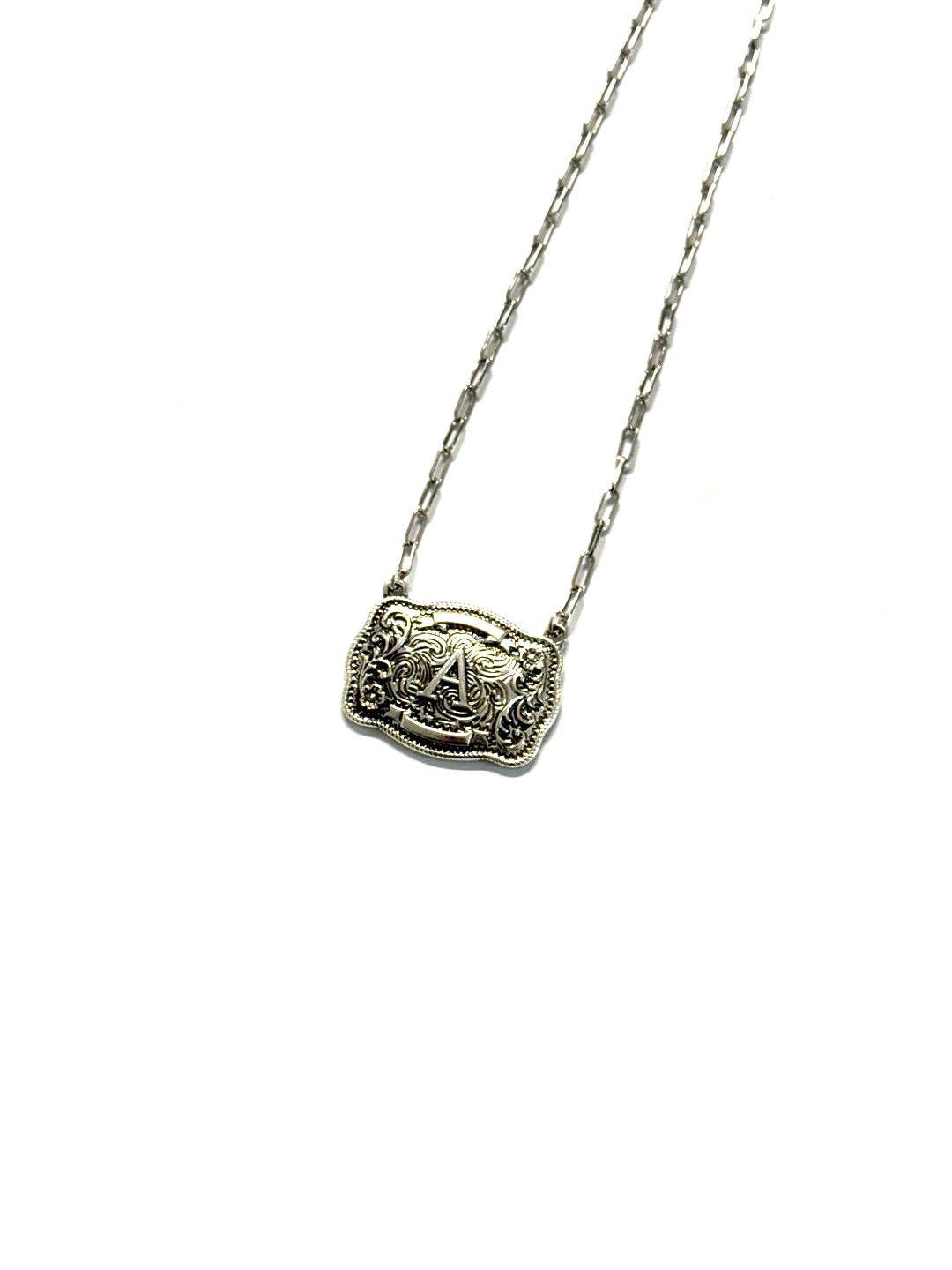 Western Belt Buckle Initial Necklace