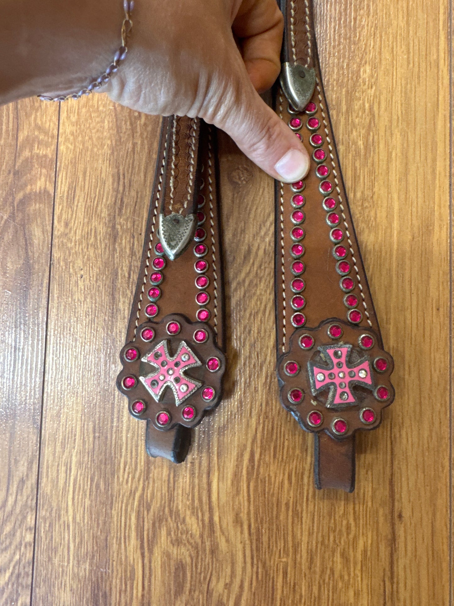 Used One Ear Headstall Pink Rhinestones