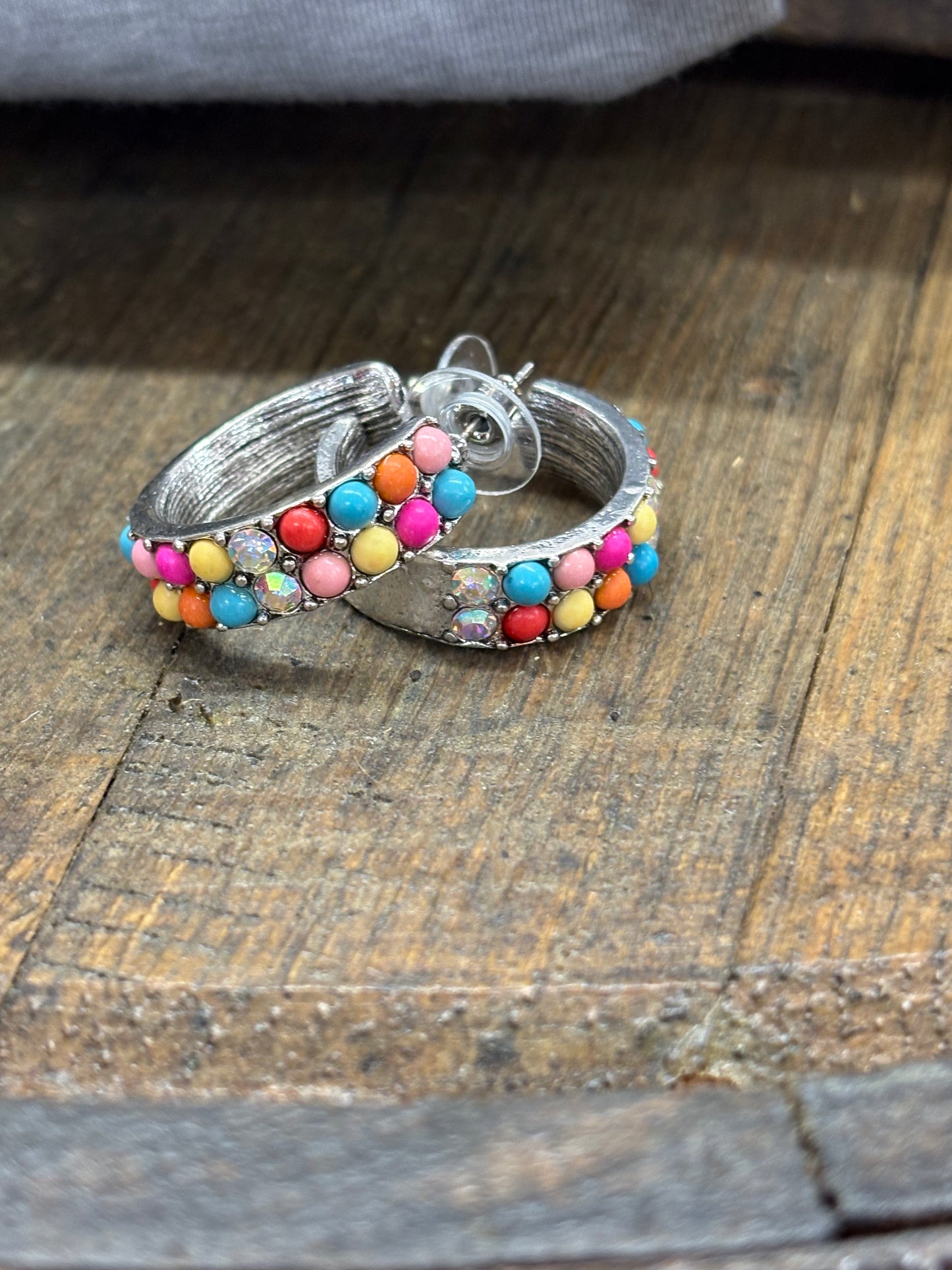 Rainbow Beaded Silver Earring