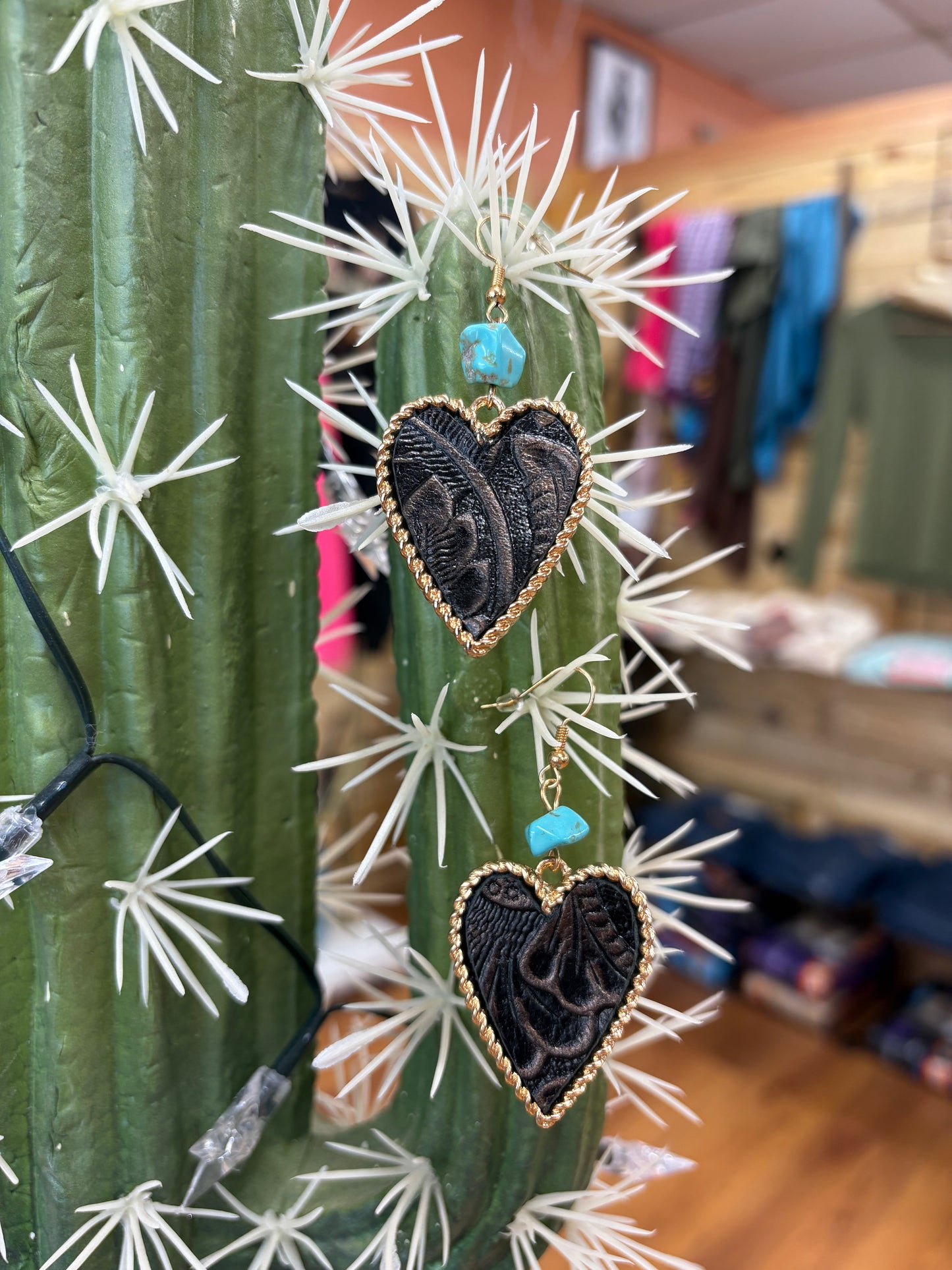 Gold Hearts with Turquoise Bead