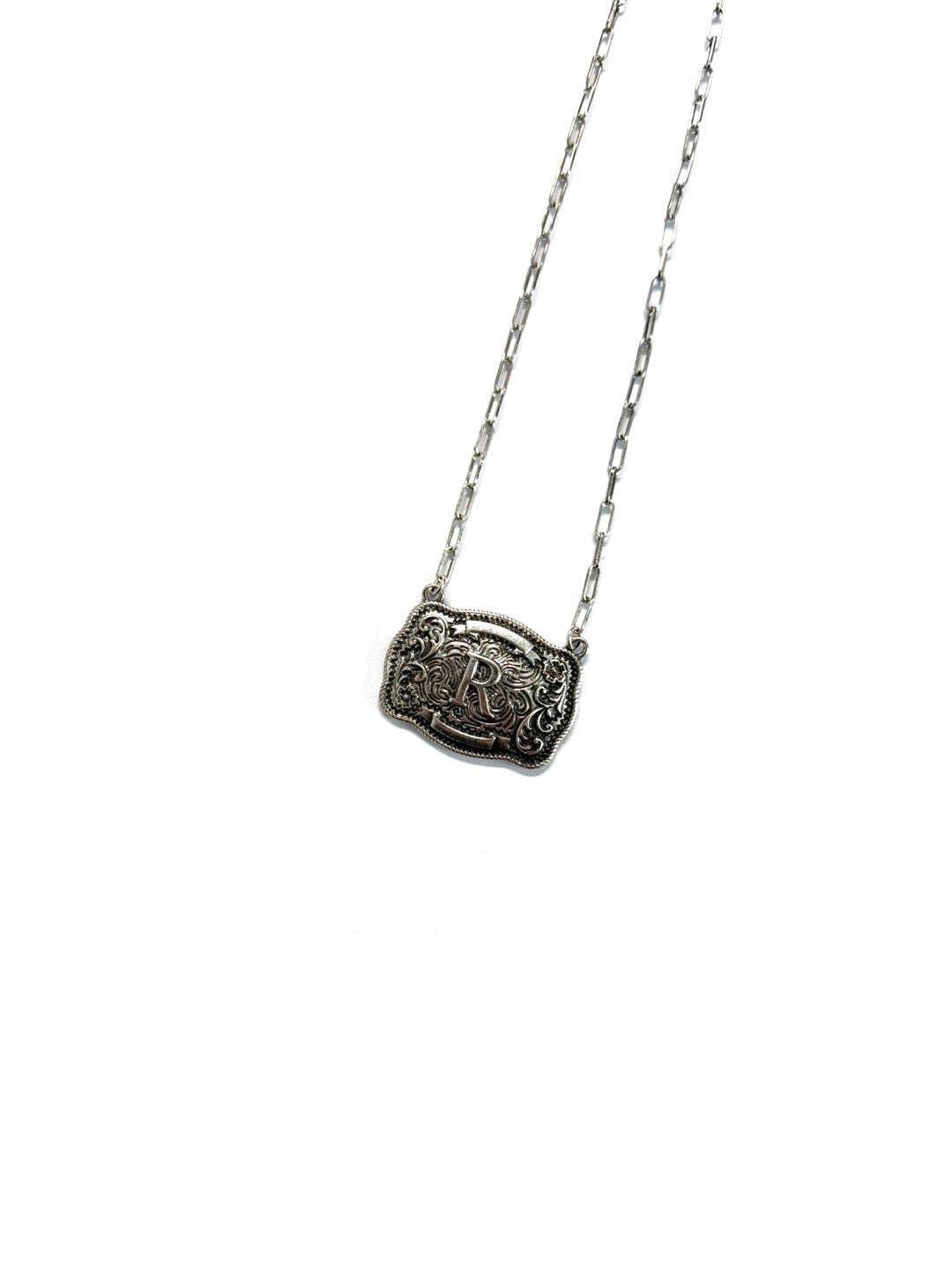 Western Belt Buckle Initial Necklace