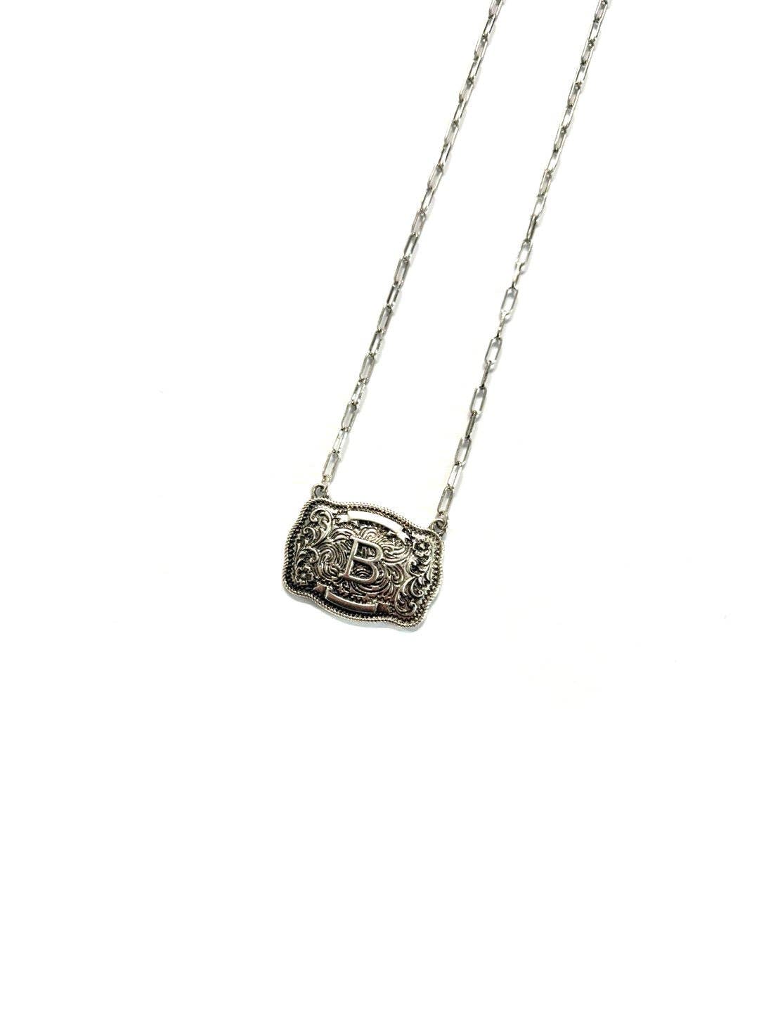 Western Belt Buckle Initial Necklace