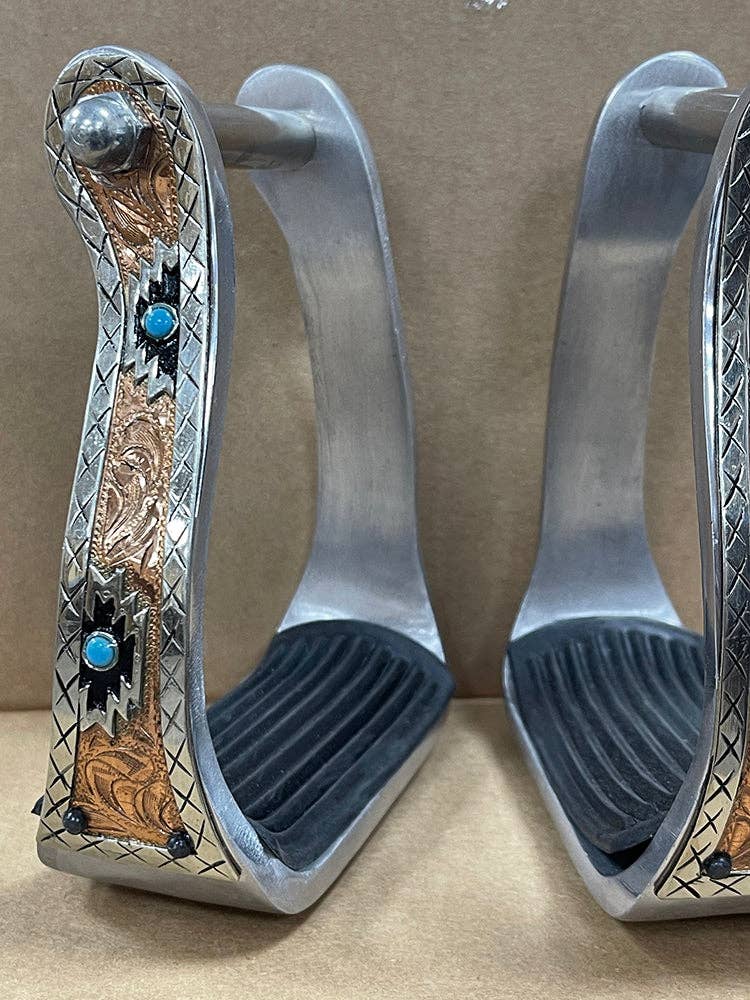 HILASON Horse Western Tack Saddle Stainless Engraved Metal Stirrups