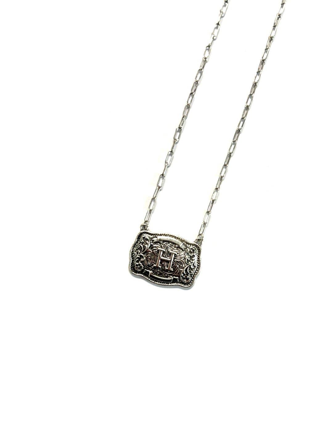 Western Belt Buckle Initial Necklace