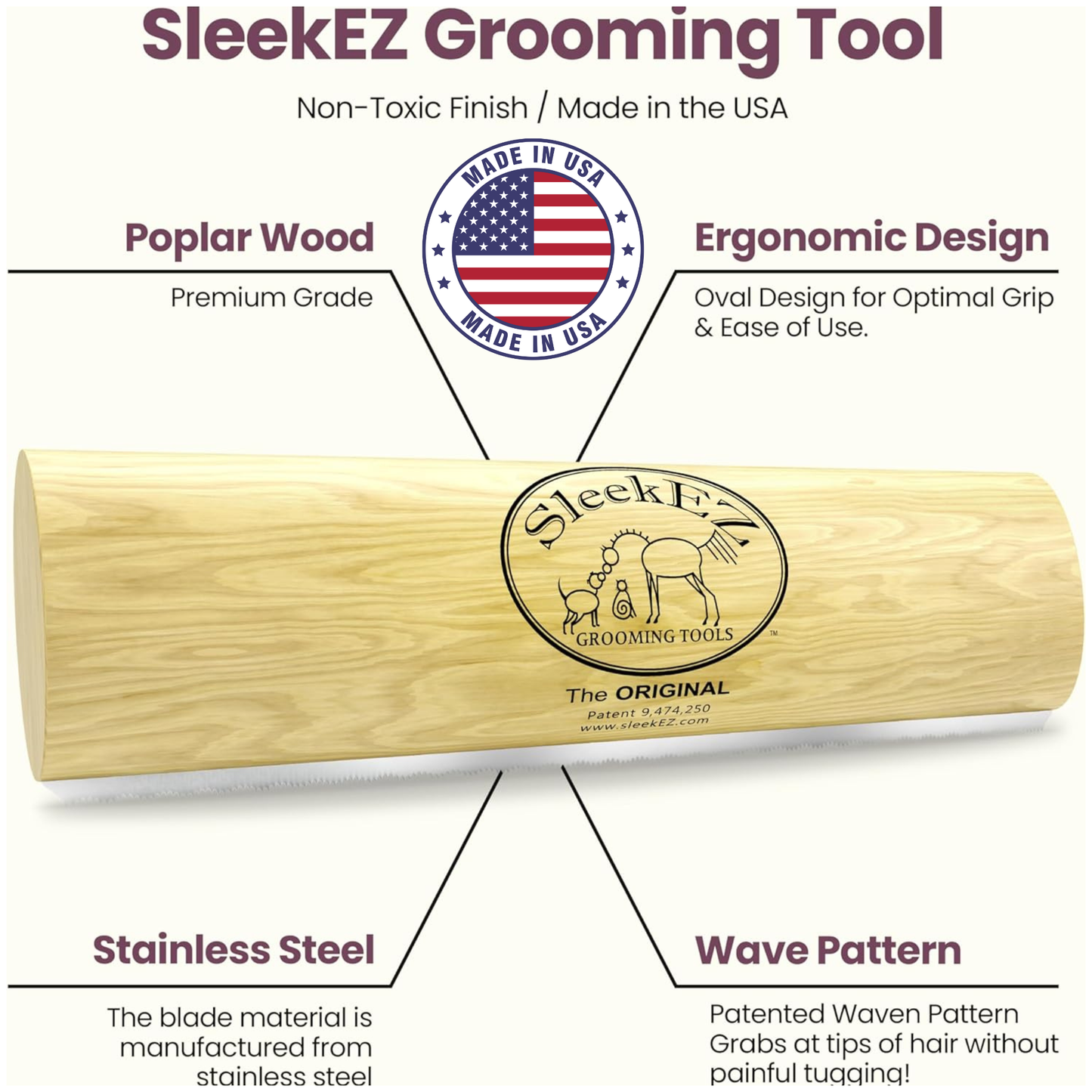 SleekEZ® Horse Brush for Shedding and Grooming (10 inch)