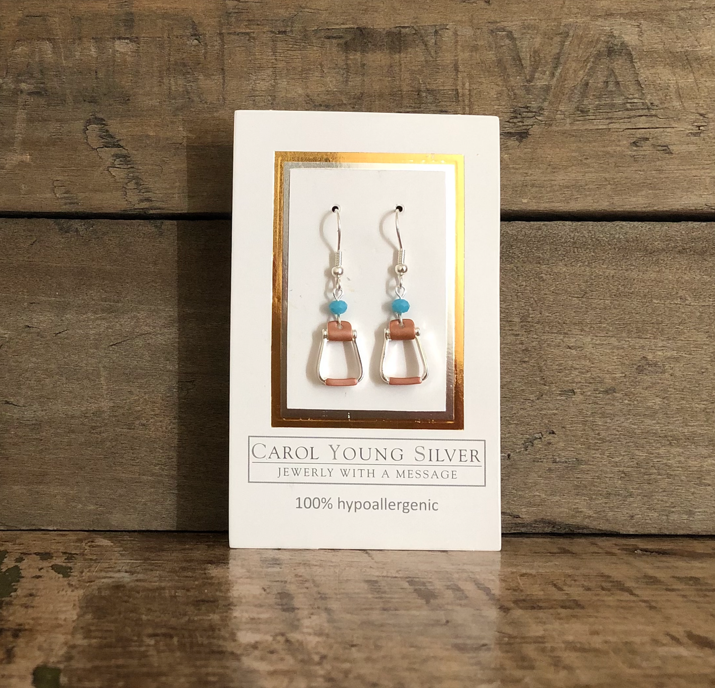 Saddle Stirrup Earrings on WIRE with AQUA Bead