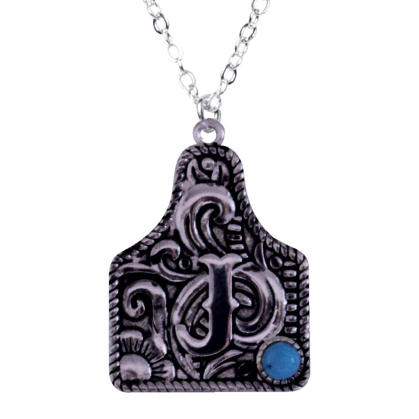 925 Sterling Silver Cattle Tag Initial Necklace