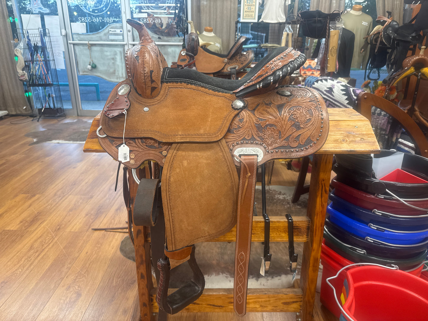 15" Barrel Saddle Suede Seat Rough Out Fenders with matching tack set #tkh