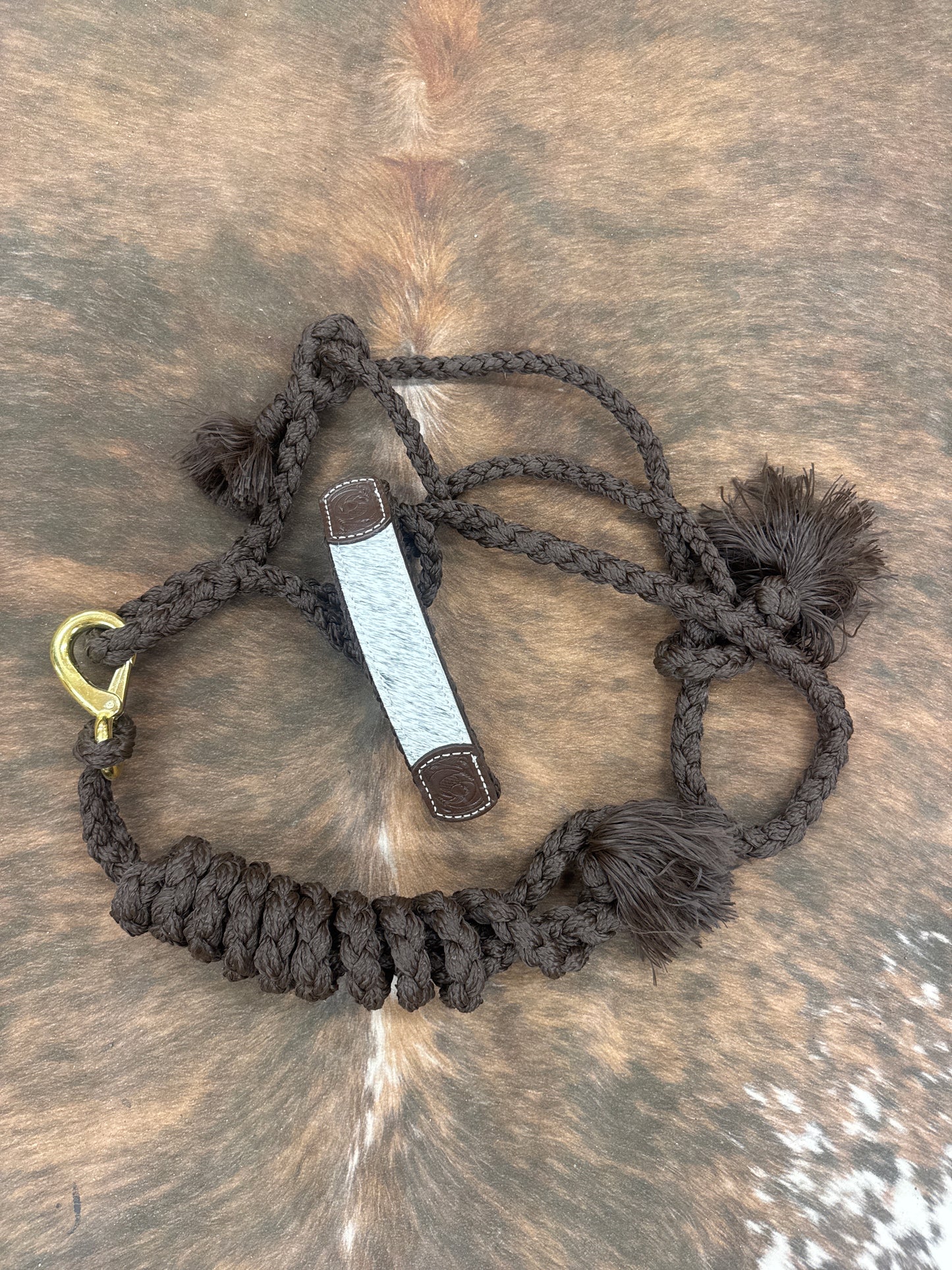 Hair on hide brown rope halter