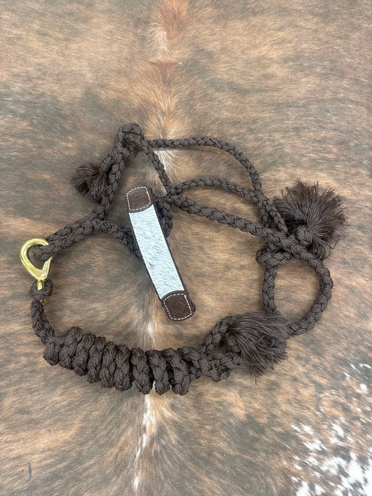 Hair on hide brown rope halter