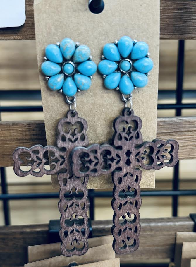 Wood Cross Earrings