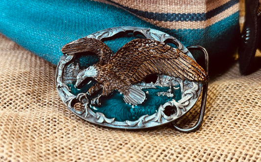 Eagle Alighting Belt Buckle with Enamel Finish