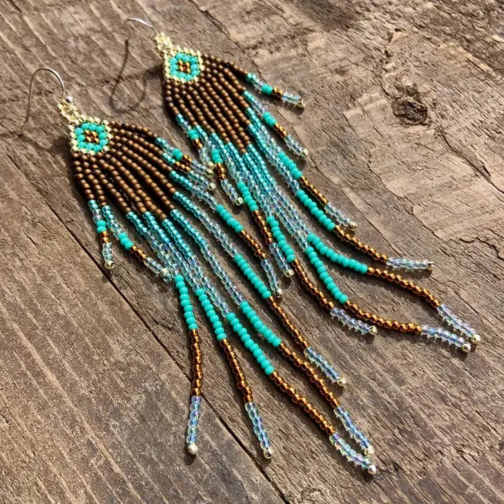 Native American Style Beaded Fringe Earrings