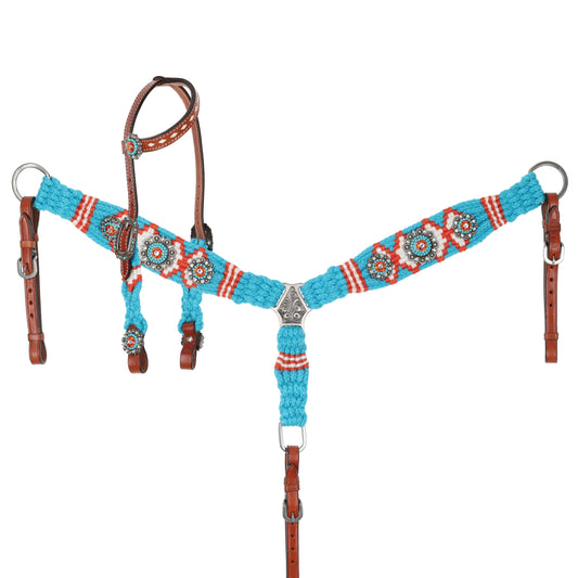 Citrus Sea Mohair One Ear Headstall and Breastcollar Set - Pony Sized