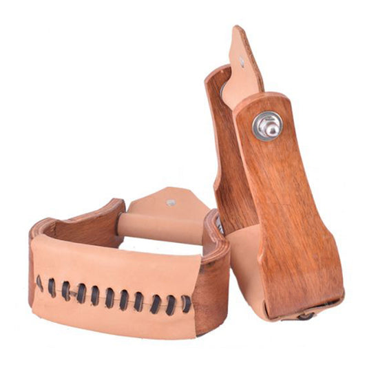Curved Teakwood Wooden Stirrups with Leather Tread