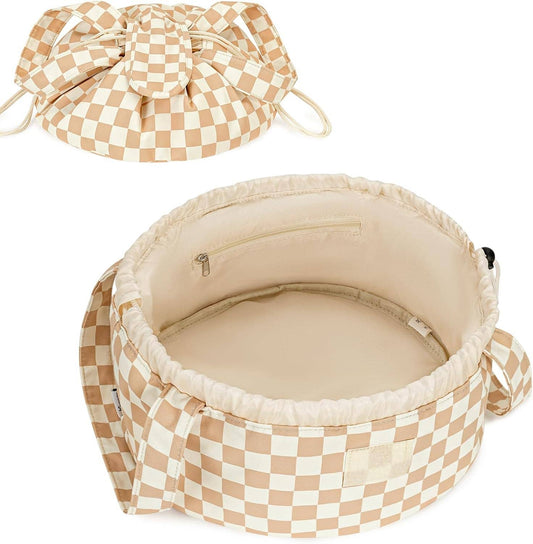 Drawstring Checkered Makeup Bag Cosmetic Bag