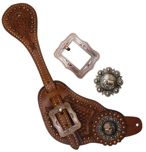 Showman Mens Spur Straps With Copper Praying Cowboy Concho