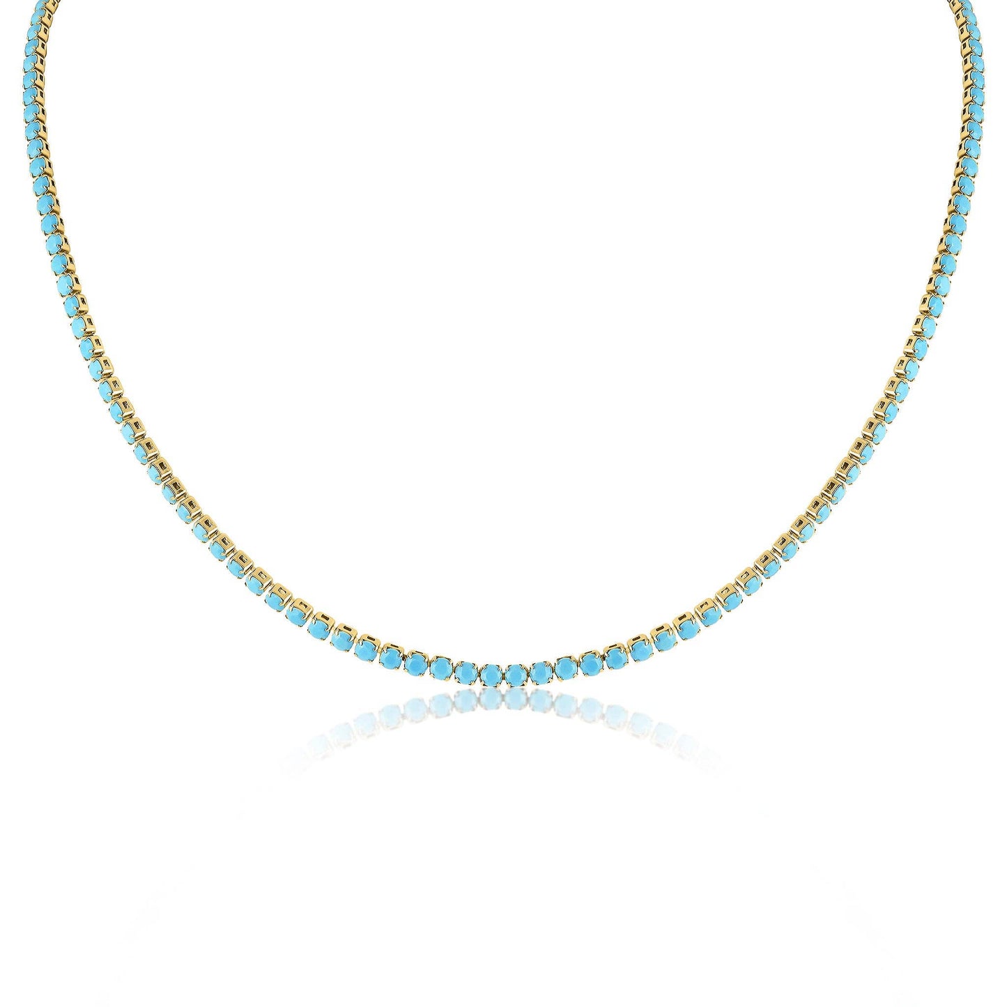 18k Gold Turquoise Rhinestone Tennis Chain Necklace