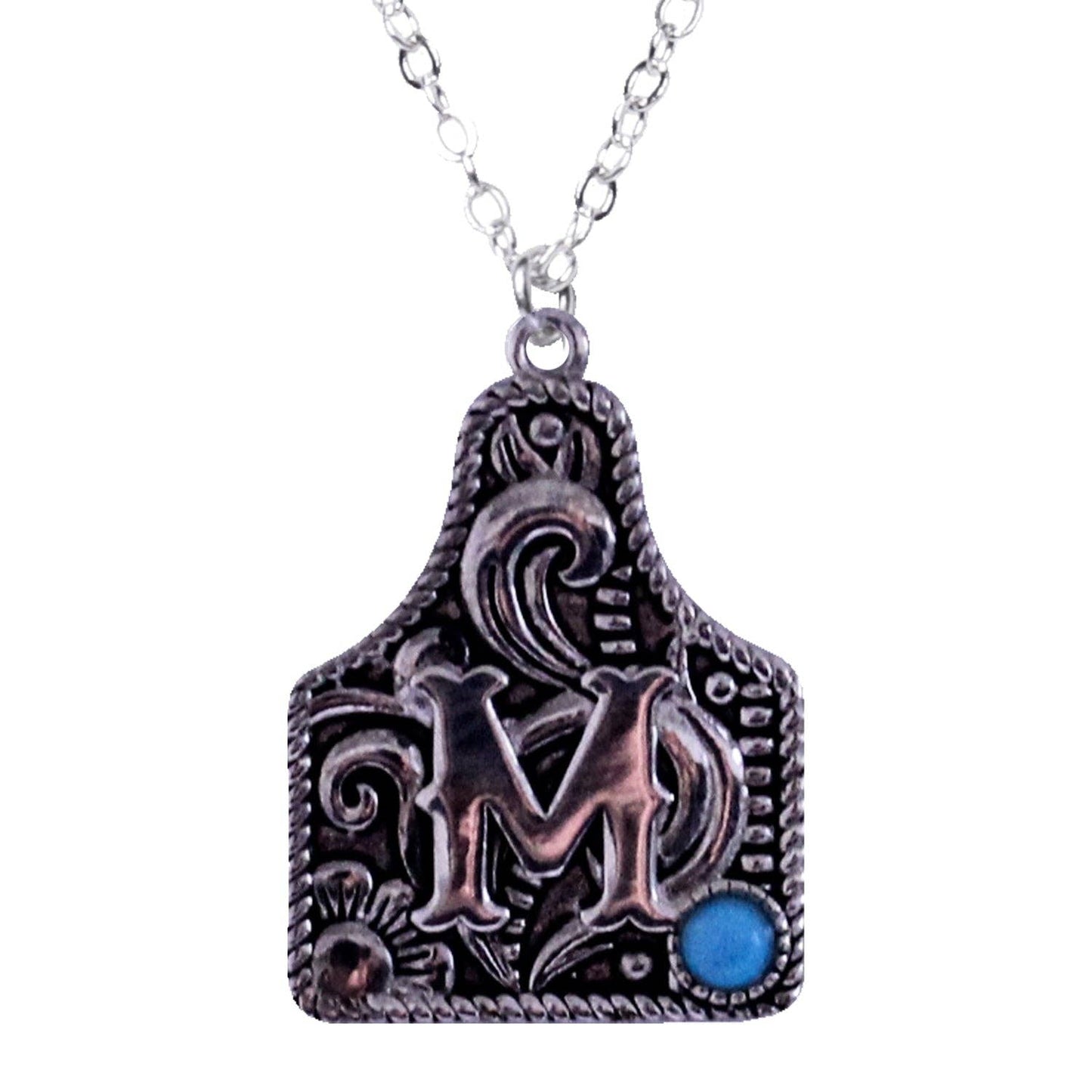 925 Sterling Silver Cattle Tag Initial Necklace