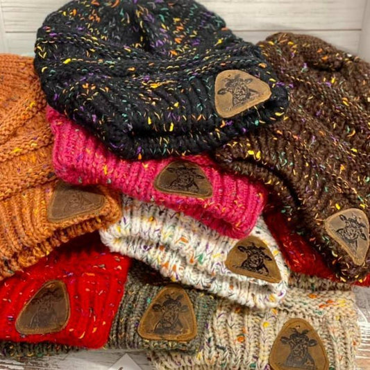 Pony Beanies w/ Leather Patch