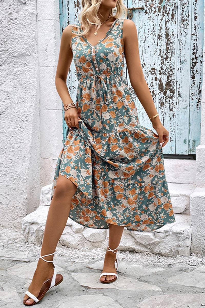 Sleeveless Tiered Floral Dress