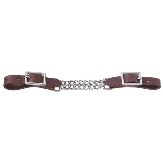 Harness Leather Curb Strap with Double Chain