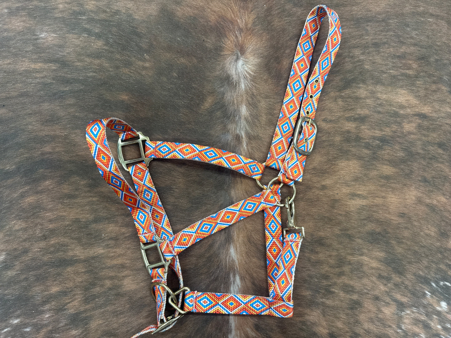 Premium Nylon Horse Halter Orange Aztec