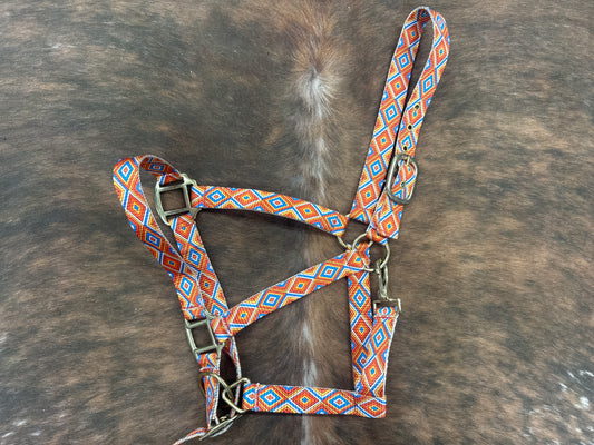 Premium Nylon Horse Halter Orange Aztec