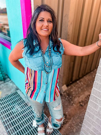 Uptown Serape Button Down Denim Sleeveless