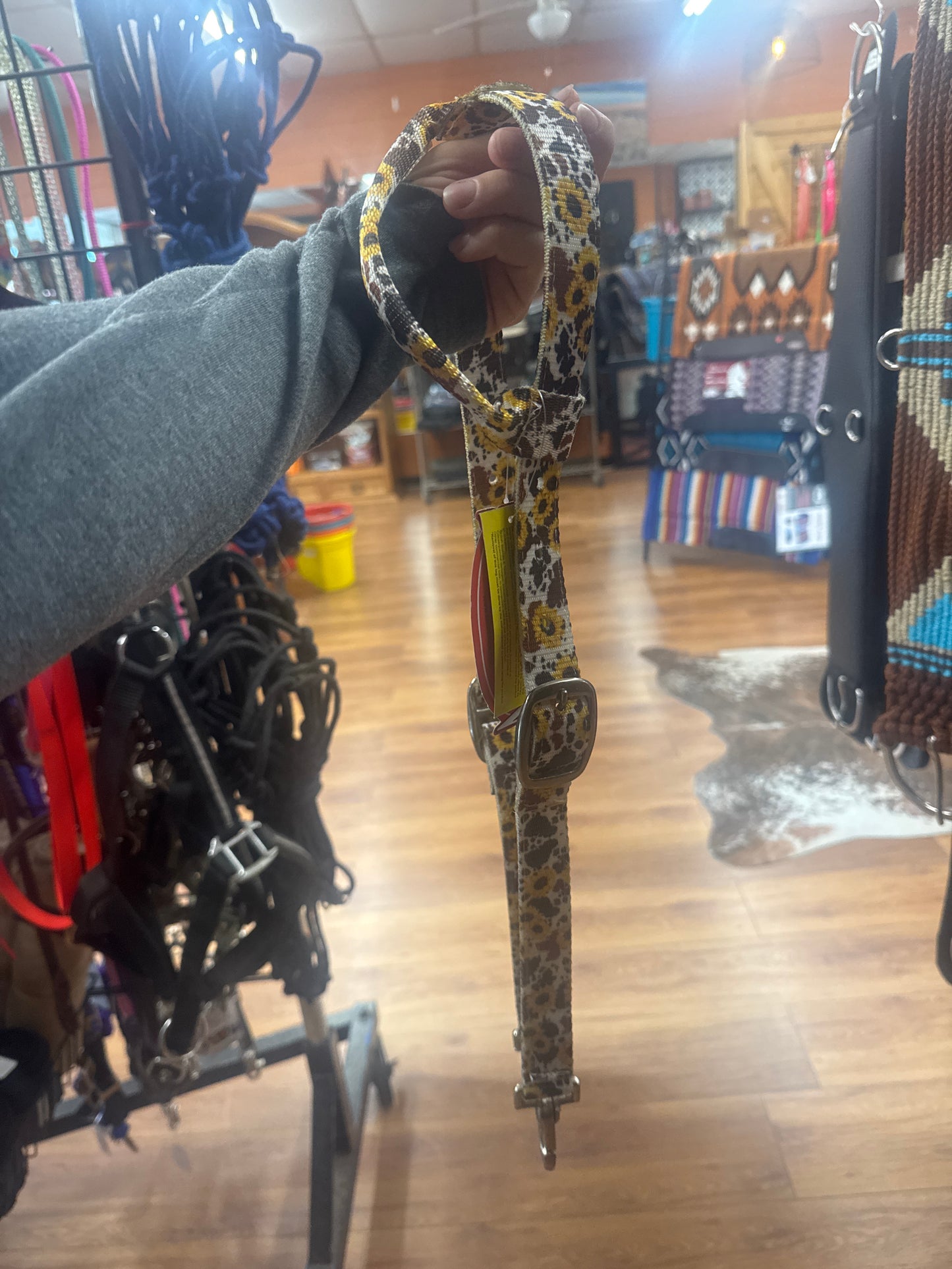 Cowhide and Sunflower Print Nylon One Ear Headstall