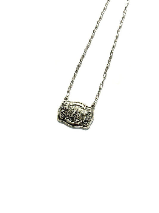 Western Belt Buckle Initial Necklace