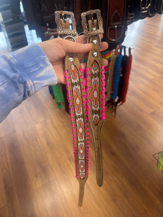 Pink Whipstitch Genuine Leather Dog Collar