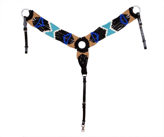 Wool Multi Strand Southwest Breastcollar - Black, indigo, tan, and turquoise