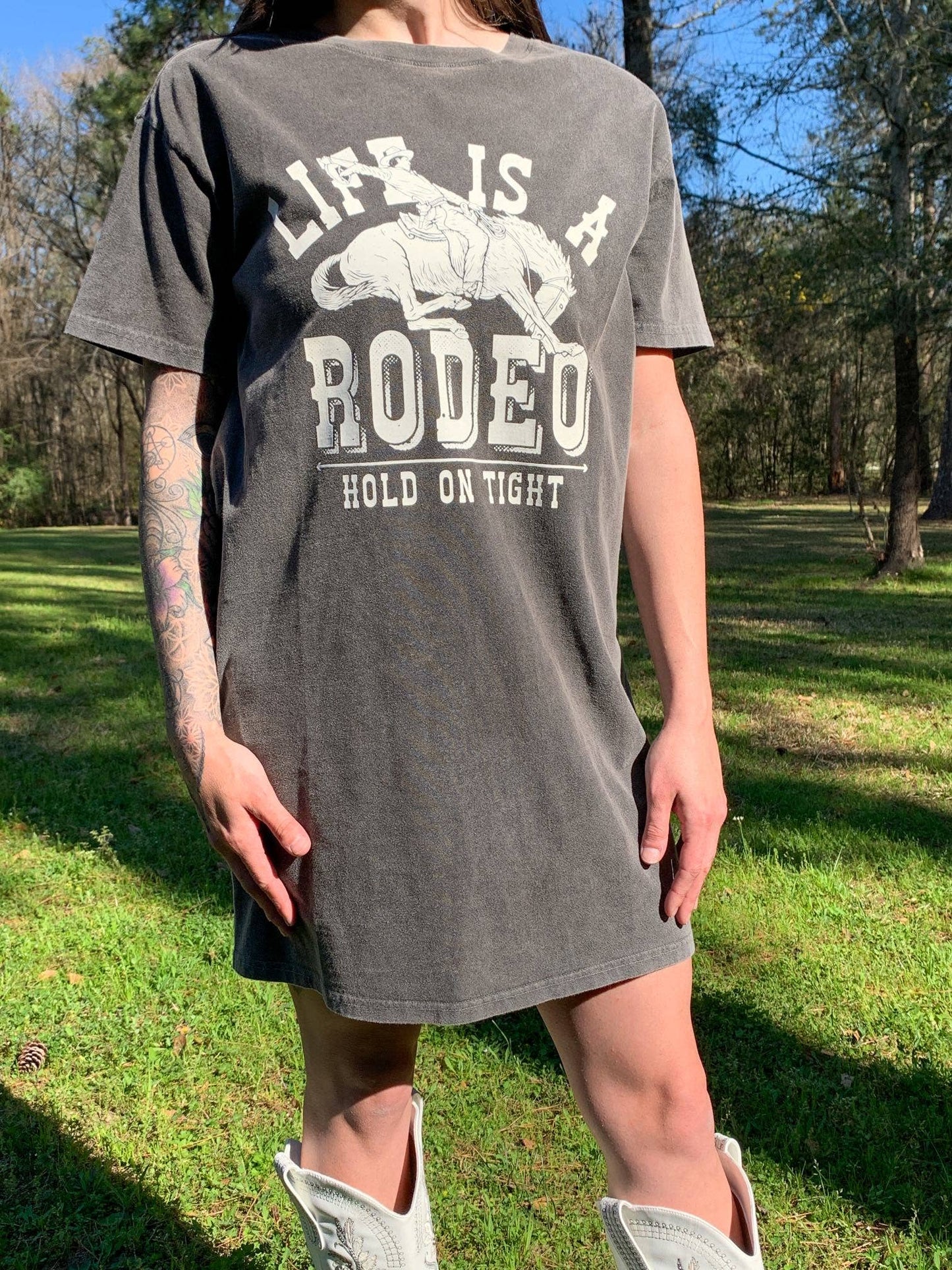 Life is a Rodeo Mineral Washed Tee Dress