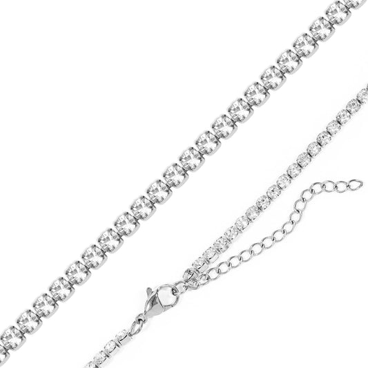 Stainless Steel CZ Tennis Chain Necklace With 2" Extension