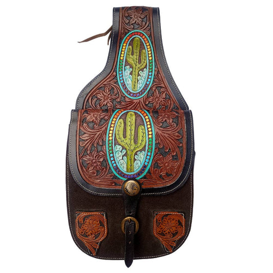 COMFYTACK Western Horse Leather Saddle Bag Heavyduty Cactus Dark Brown