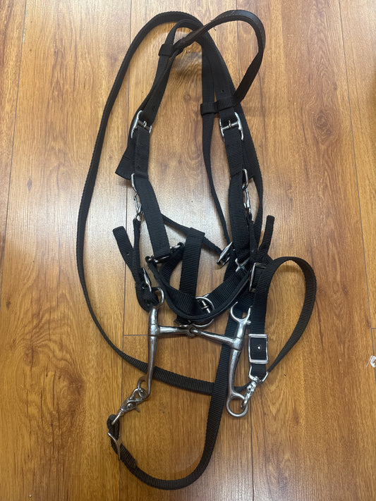 Black Halter Bridle with Snap Reins