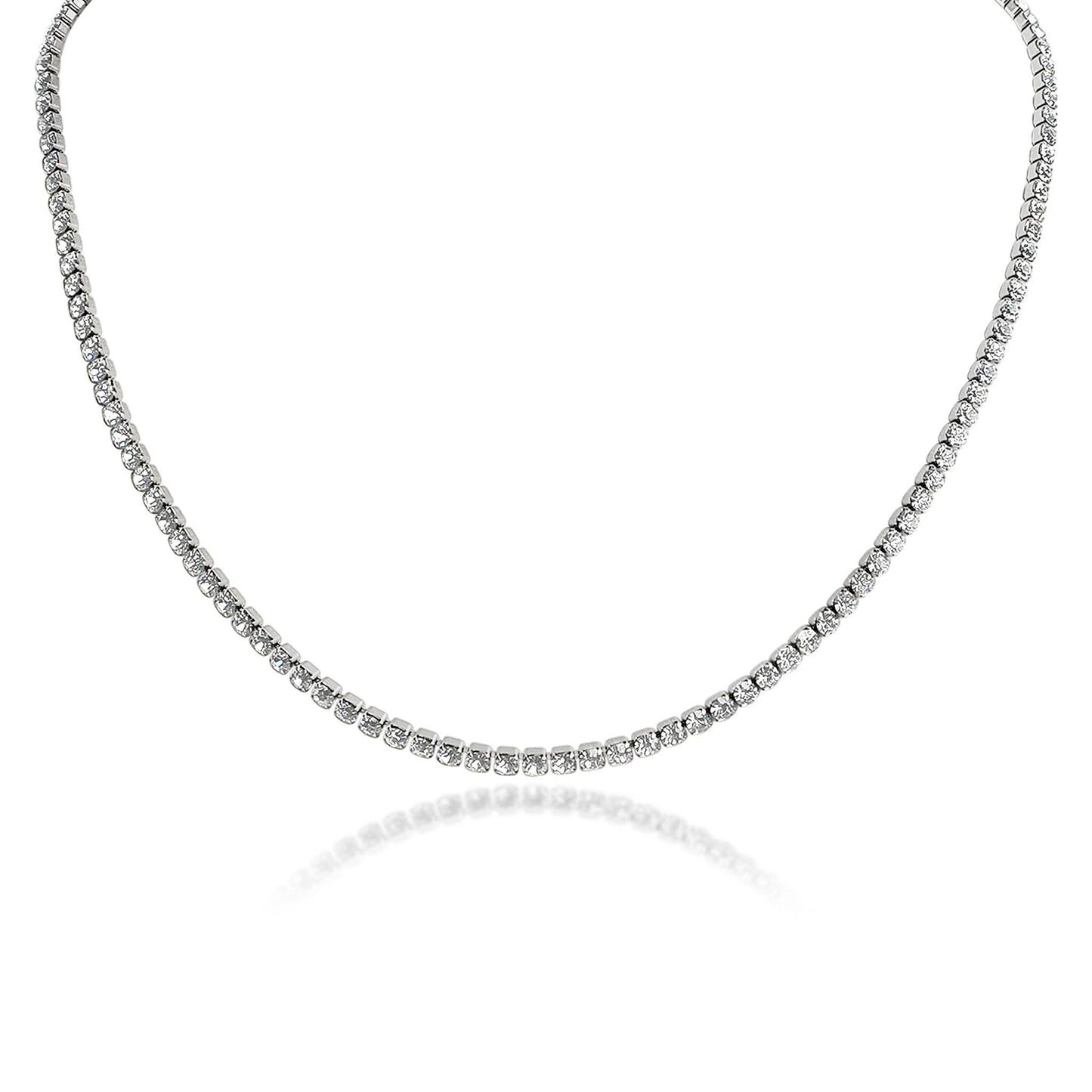 Stainless Steel CZ Tennis Chain Necklace With 2" Extension