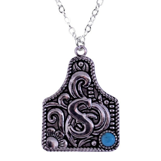 925 Sterling Silver Cattle Tag Initial Necklace