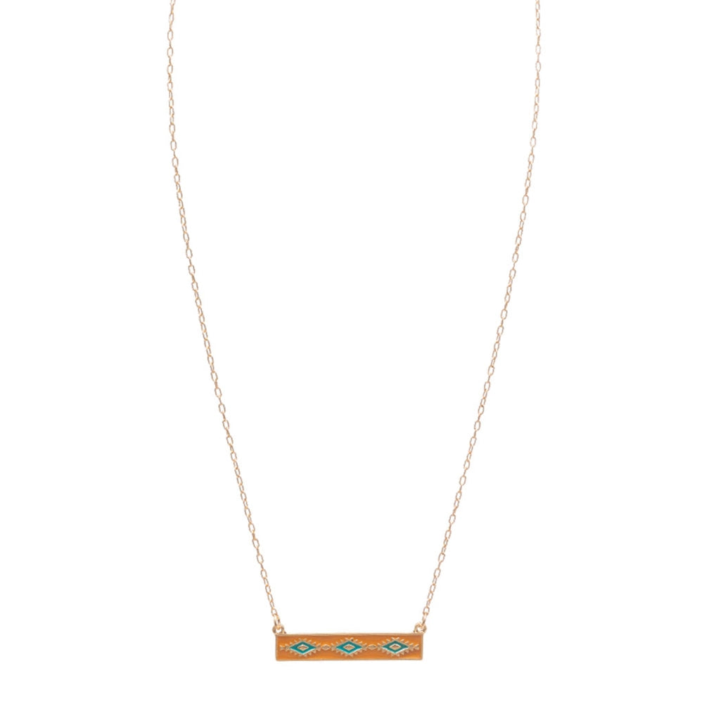 Bar Shaped Aztec Pattern Charm Necklace