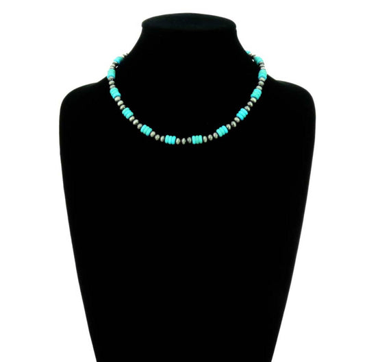 Western Navajo Style Pearl with Stone Necklace