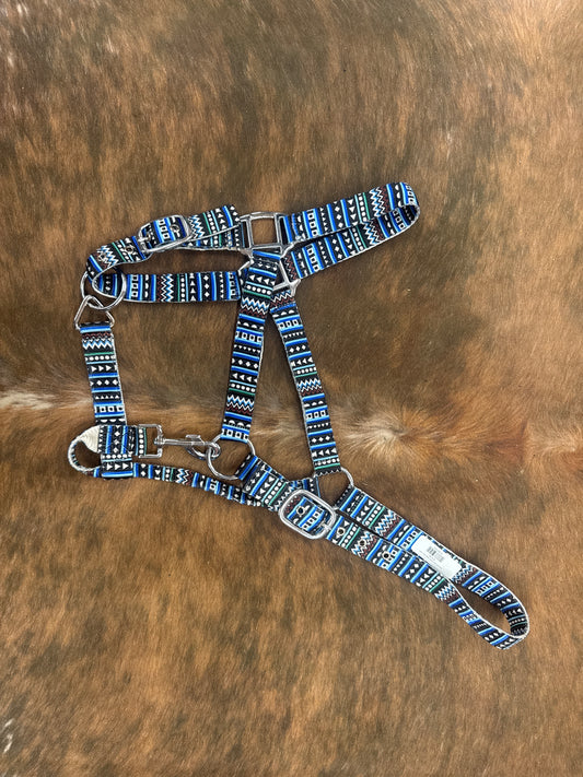 Premium Nylon Horse Halter Blue Aztec