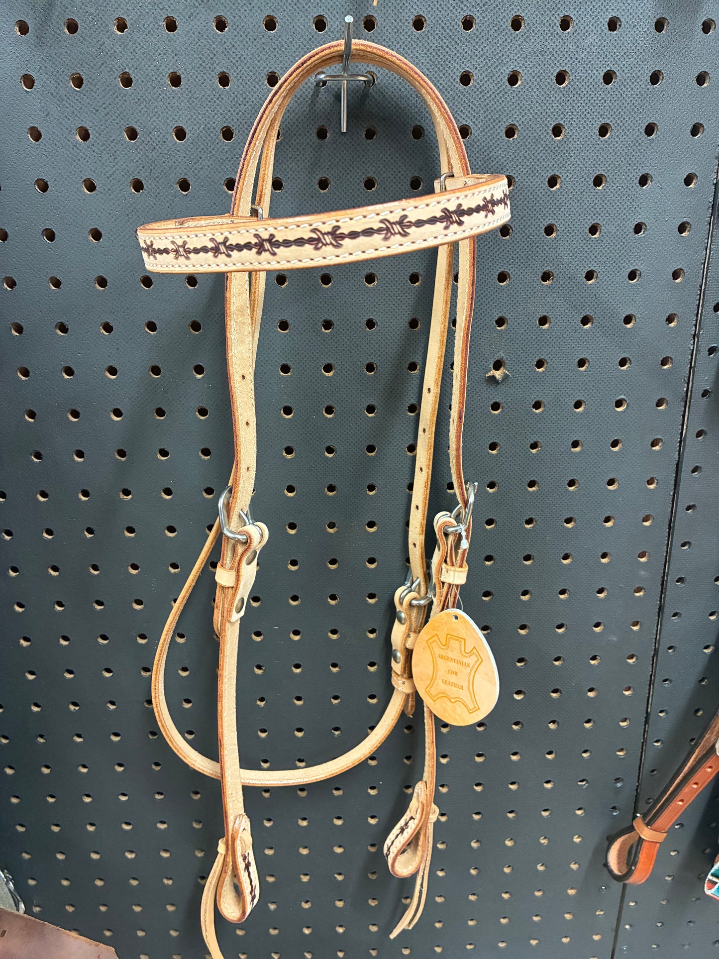 Leather Headstall with Barbed Wire Design