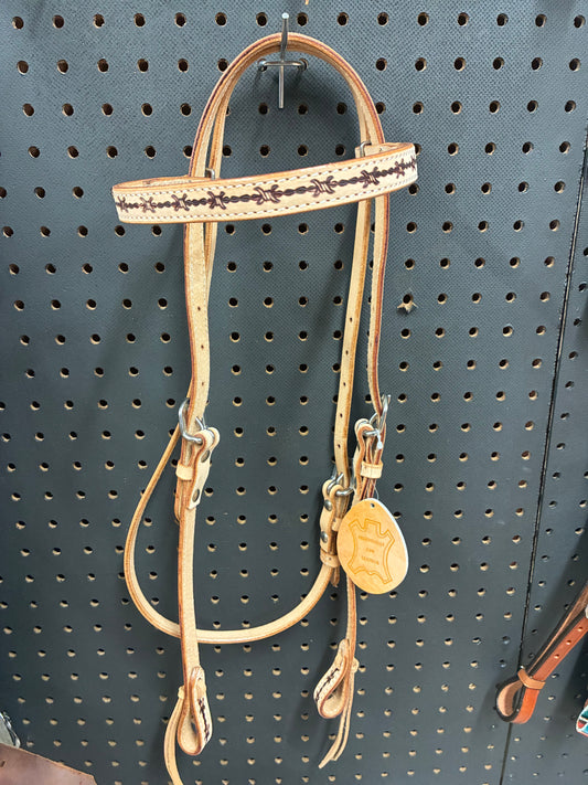 Leather Headstall with Barbed Wire Design