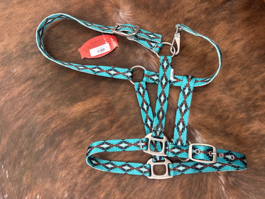 Premium Nylon Horse Halter Teal and Brown Southwest print
