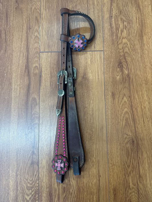 Used One Ear Headstall Pink Rhinestones