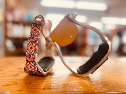 Youth Shimmering pink Navajo print stirrup
