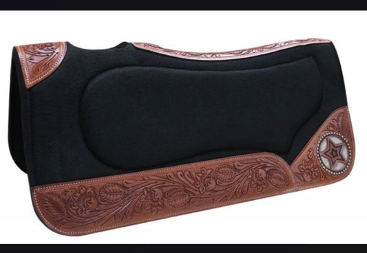 32" x 31" Black felt built up pad with a hair on inlay star design